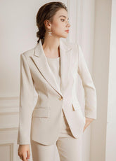 Three Pcs Beige Pantsuit Set - FashionByTeresa